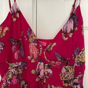 Betsey Johnson pink cat print midi dress with pockets and adjustable straps